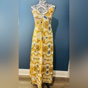 Zara Yellow and Blue Patterned Flowers Maxi Dress